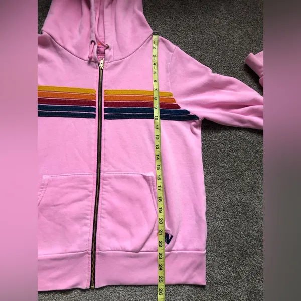 Aviator Nation 5 Stripe Hoodie in Heather Pink Rainbow Stripe Size Medium READ - Image 15