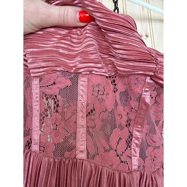 NWT Lulus Desme Rose Pink Satin Plisse Strapless Maxi Dress Holiday Party Size M - Image 7