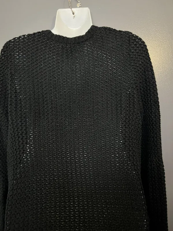 Lucky Brand Cardigan Sweater Womens Medium Black Open Knit Long Duster Pockets - Image 6