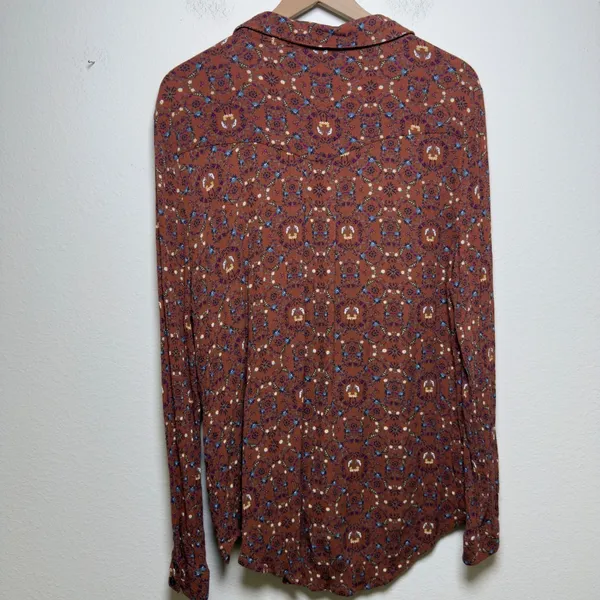 Natural Life Women Cece Button Down Top XL Brown Floral Boho Chic Cottage‎ - Image 8