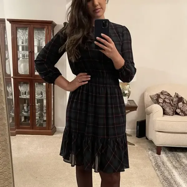 J.Crew Green Plaid Fit Flare Mini Dress LARGE Celtic Smock Party Designer $138 - Image 4