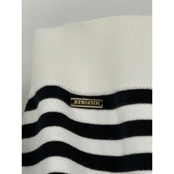 Tommy Hilfiger Turtleneck Sweater Large Striped Metallic White Gold Coastal Prep - Image 4