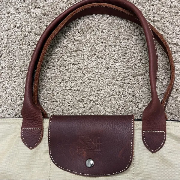 Sofft Nylon & Leather Shoulder Tote Bag Tan Khaki Purse - Image 3