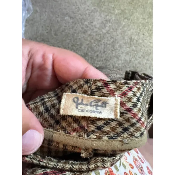 John Galt California Plaid Wide Leg Trousers Brown Red Check Pink Button 32W - Image 4