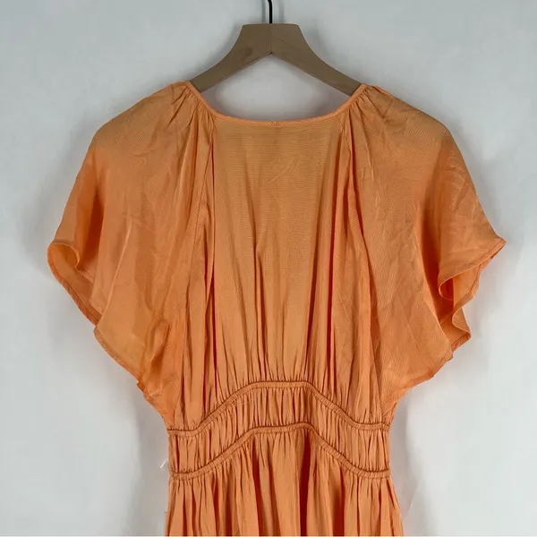 Young Fabulous & Broke Mara Dress Orange Plunging V-Neck‎ Satin Tiered Maxi M - Image 13