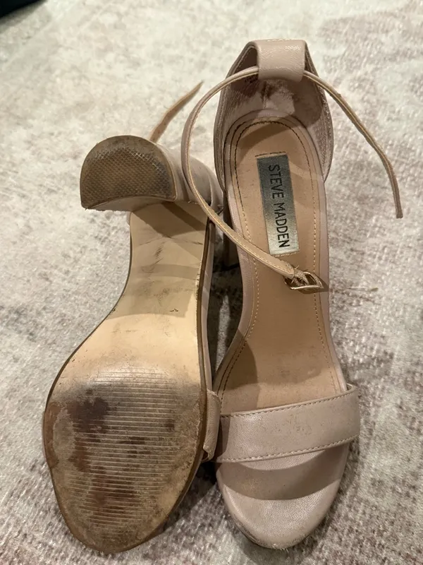 Steve Madden Beige/Taupe Ankle-Strap Block Heel Sandals - Image 4