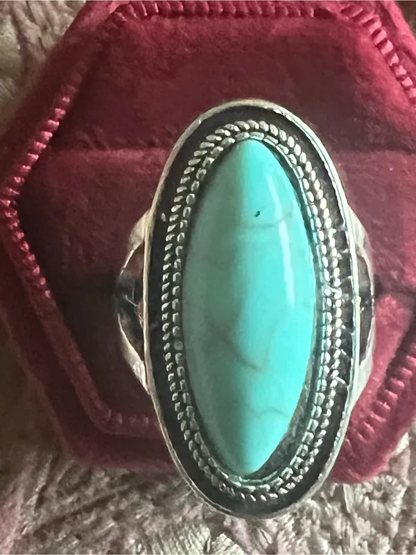 Women’s Stainless Steel Silver Faux Turquoise Ring Size 7 - Image 2