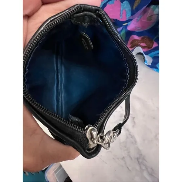Coach Black‎ Op Art Dotted C Jacquard Wristlet Leather Trim Silver Logo Bag - Image 4