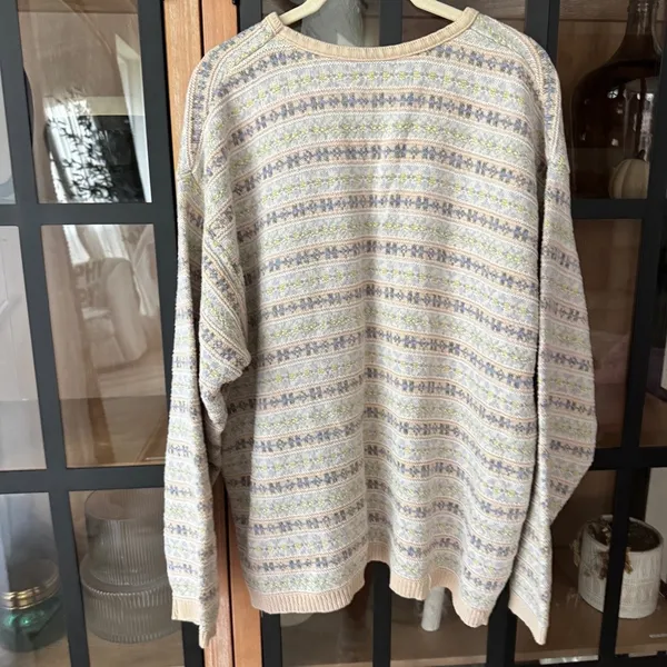 Vintage 90s L.L. Bean Pastel Fair Isle Cotton Linen Sweater knit beige striped - Image 3