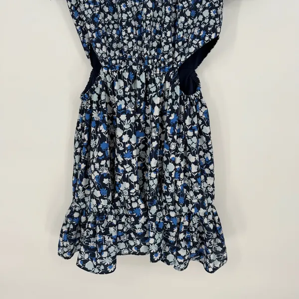 French Connection Floral Cutout‎ Ruffle Dress Navy Blue XS 4 Puff Sleeve - Image 6