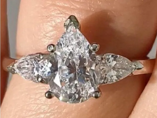1.50CT Diamond Pear Shape 3 Stone Engagement Ring Diamonds Anniversary Band .925 - Image 6