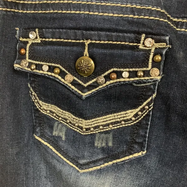 Vanity Premium Dark Wash Bling Pocket Harlow Jeans Size 32 - Image 7