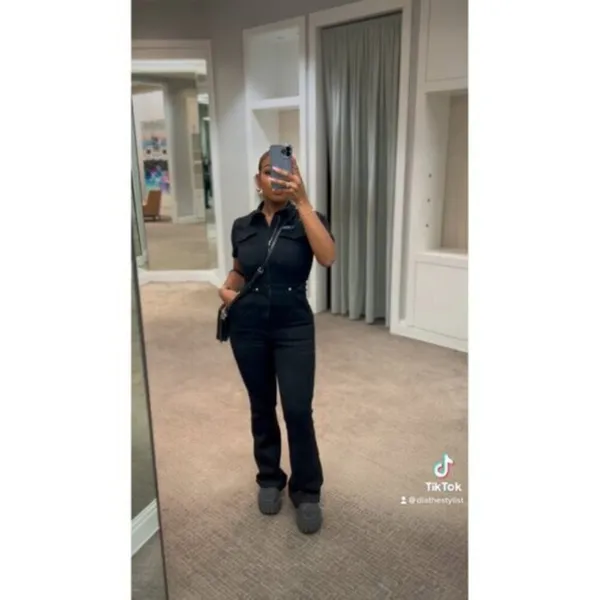 GOOD AMERICAN Fit for Success Bootcut Jumpsuit in Black099 Size Medium - Image 3