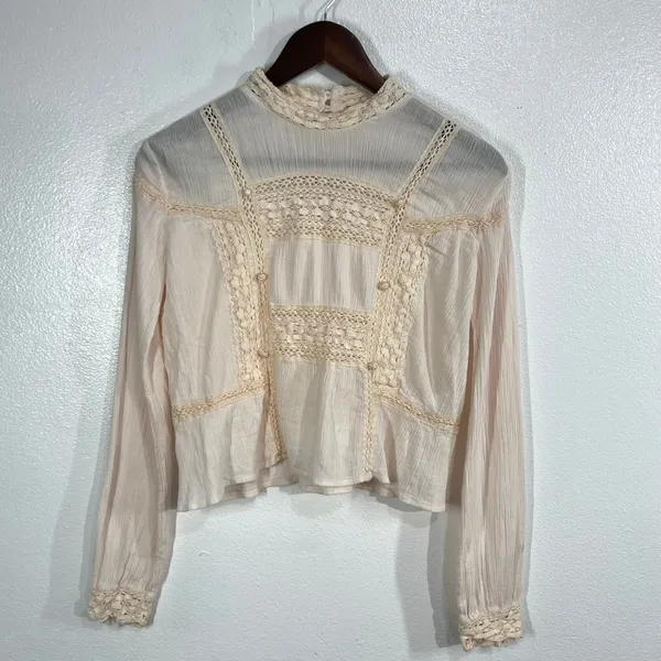 Louise‎ Misha Tara Blouse Blush Pink Cotton Lace Boho Victorian Top French Brand - Image 3