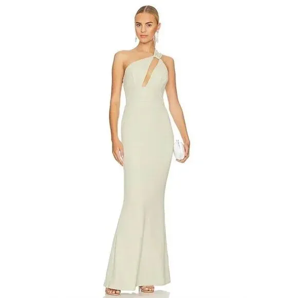 Katie May One Shoulder Keyhole Cutout Gown Sage Green Maxi Dress NWT - Image 2