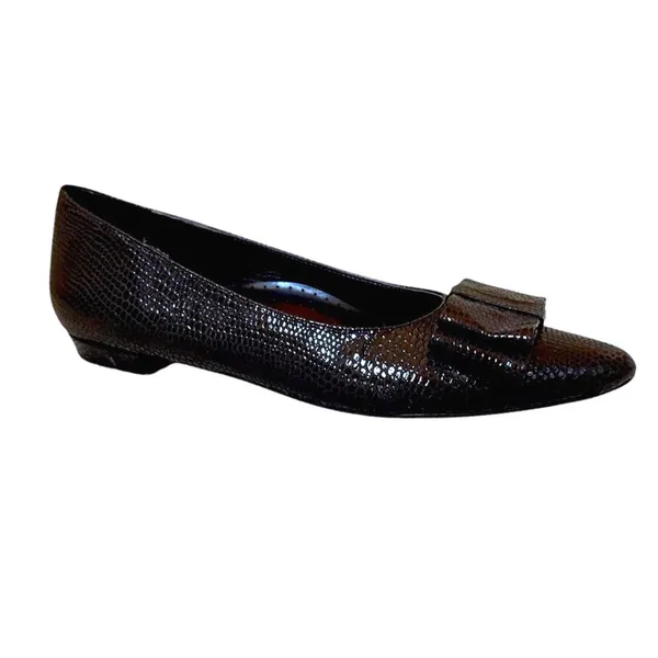 Vaneli Pointed Toe Flats Black Snakeskin‎ Bow Classic Professional Womens 8.5 - Image 2