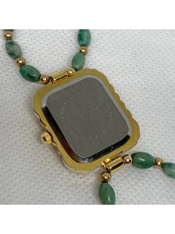 Women’s watch 21mm case quartz analog green gold tone beaded bracelet 7” running - Image 6
