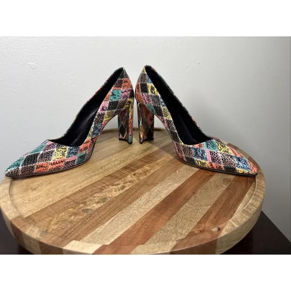 Dee Keller Pumps Multi Color Snake Skin Embossed Pointed Toe Italy Sz.40 Leather - Image 10