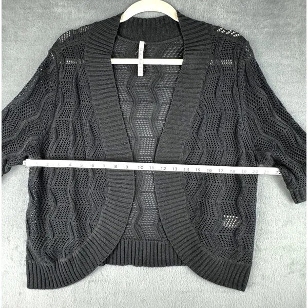 Leo & Nicole Top Sz XXL Women Black Open Knit Cardigan 3/4 sleeves - Image 2