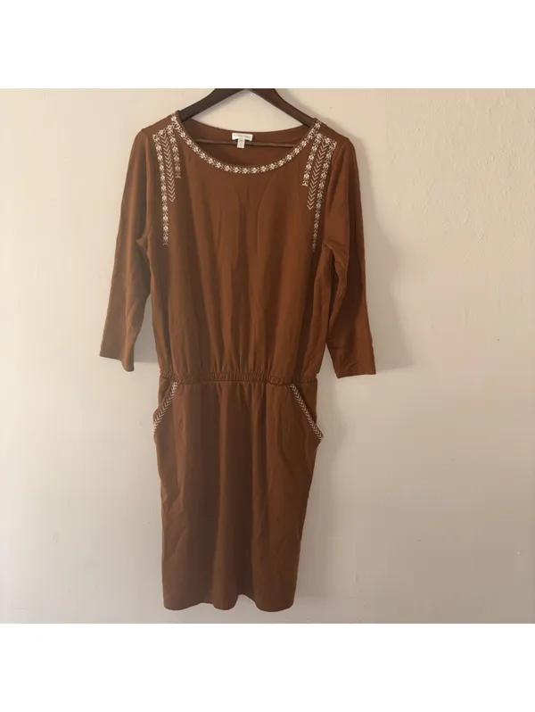 Garnet Hill Embroidered Brown Dress - Size Small - Image 4