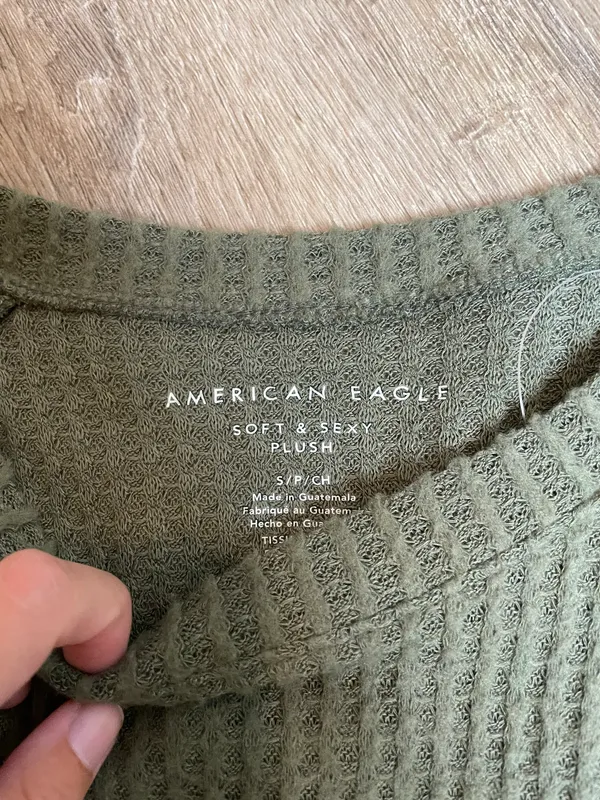 American Eagle Soft & Sexy Plush Waffle Knit Olive Green Tee - Image 2