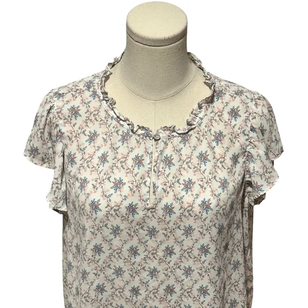 LOFT Women's Floral Ruffle Sleeve Top Size Large Petite - Image 5