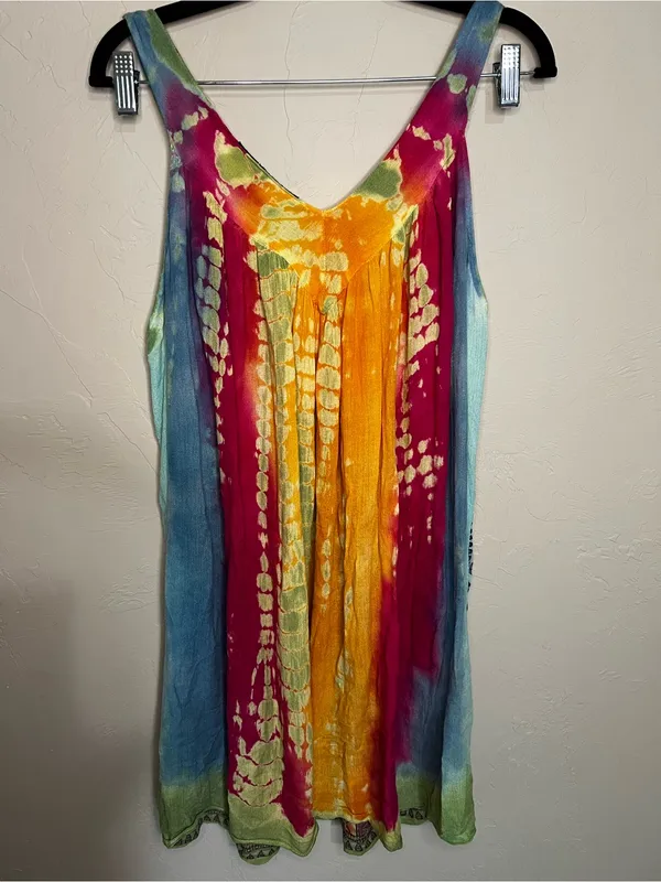 Sol Dashiki Rayon Tie Dye Boho Resort Cover-Up Mini Sundress Beach Vacation - Image 8