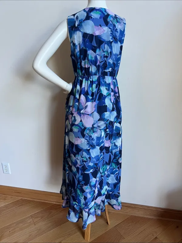 Soft Surroundings Blue Floral Wrap-Style Maxi Dress - Image 5