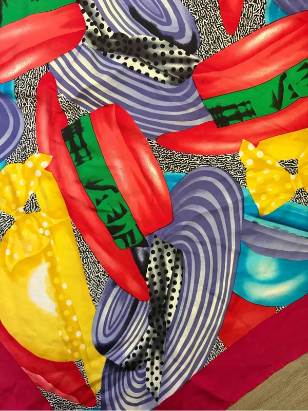 Vibrant Multicolor Hat Print Silk Scarf - Image 5