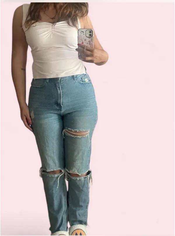 High-waisted blue ripped jeans missguided - Image 2