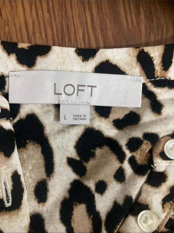 LOFT Leopard Print Sleeveless Ruffle-Front Shell - Cream & Black - Image 2