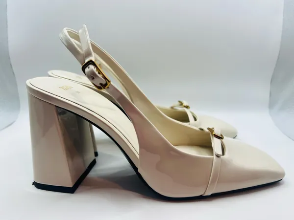 Zara Womens Cream Slingback Block Heels Square Toe Minimalist Chic Size 7 Mod - Image 2