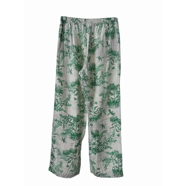 Piyama Pajama Set XS Green White Toile Botanical Rayon Pants Bali Resort #F13-1 - Image 10