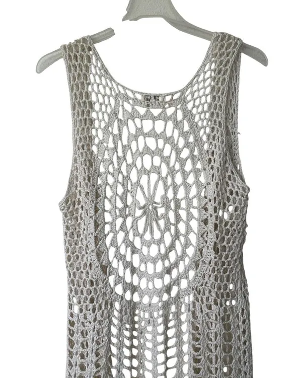 Umgee Crochet Fringe Ivory cardigan sweater size L - Image 5