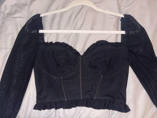 Corset Sheer Long Sleeve Black Crop Top 8 That’s So Fetch - Image 2