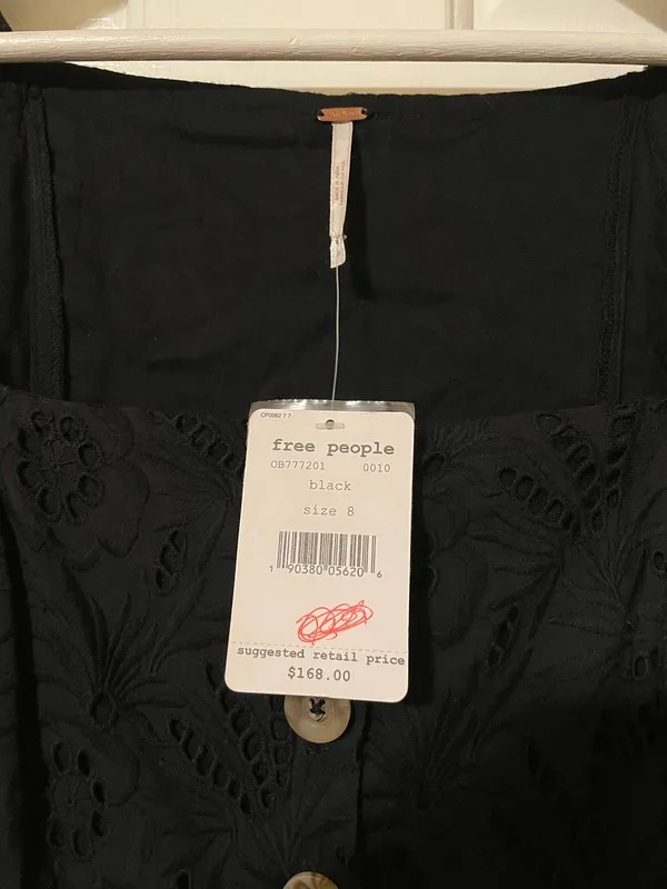 NWT! Free People Daniella Eyelet Cotton Boho Lined Mini Dress Size 8 Black New! - Image 4