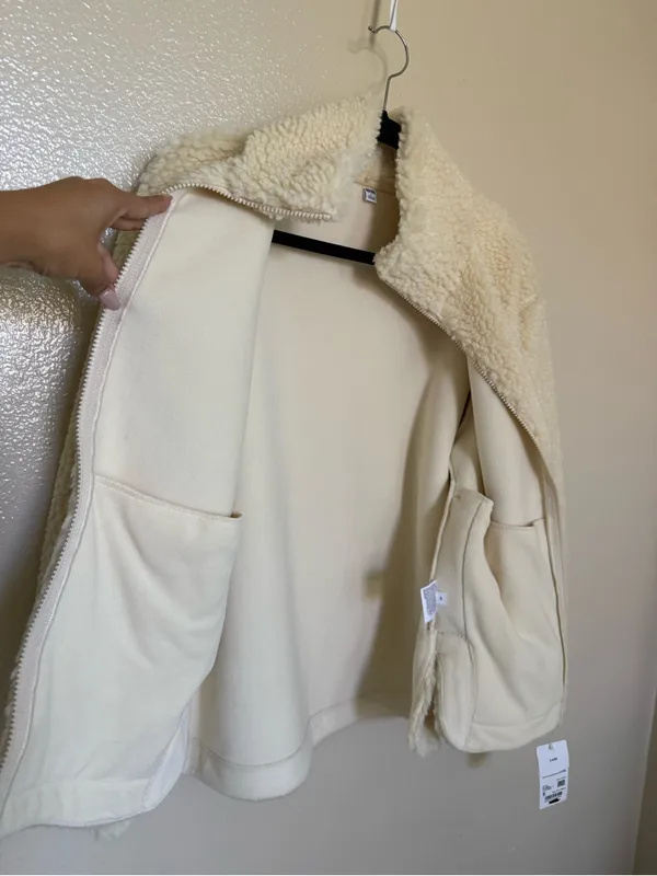 UNIQLO Sherpa Fleece Teddy Zip Up Jacket Natural Cream S NWT - Image 8