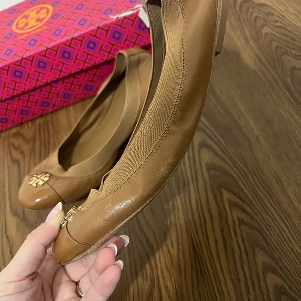 Tory Burch Royal Tan Nappa Leather Jolie Ballet Flat Size 7 US - Image 2