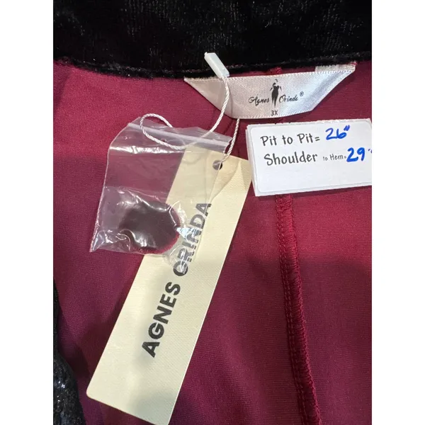 Agnes Orinda Womens 3X Burgundy Velvet Blazer Metallic Glitter Lapel Jacket NEW - Image 5