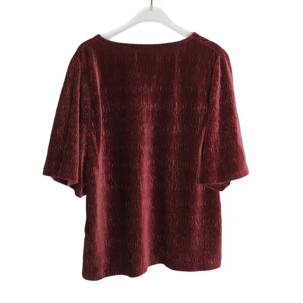 Madewell Texture & Thread Crinkle Velvet Flutter Sleeve Top Dusty Burgundy Med - Image 4