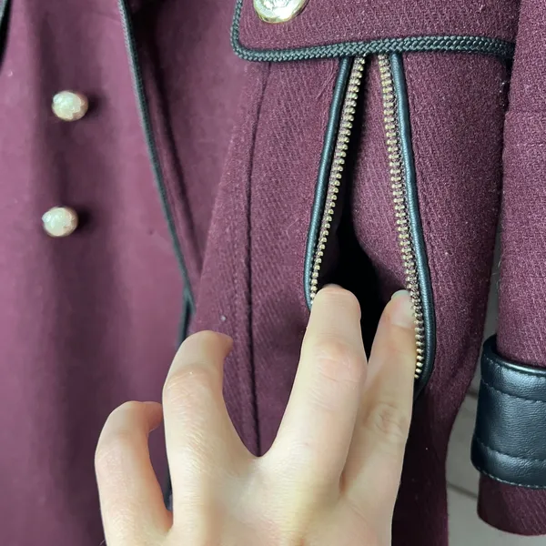 GUESS Walder Large Burgundy Wool Blend Peacoat Trench Coat Gold Buttons - Image 10