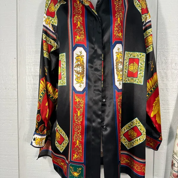 Vintage Fred David Women’s Satin Button Down Long Sleeve Blouse Size 14 … - Image 2