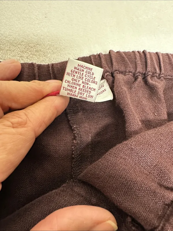 Women's Cropped Elastic-Waist Pants in Deep Brown 100% washable linen - Image 4
