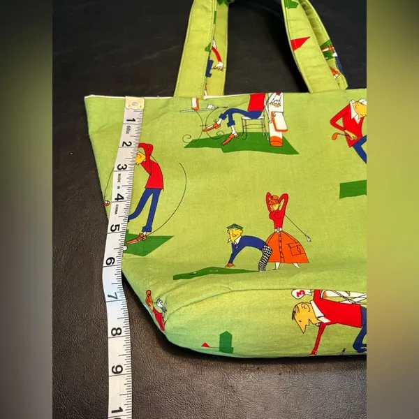 Green Golf Print Tote Bag with Velcro closure and interior pocket - Image 9