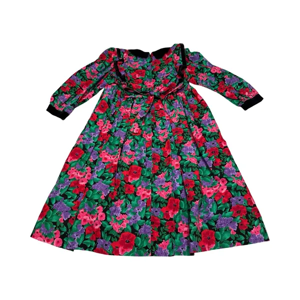 Vintage Simi Girls Floral Velvet Trim Party Dress Red Purple Green‎ Size 6X USA - Image 7