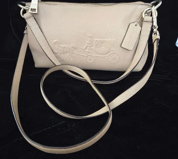 Coach Charley Embossed Horse and Carriage Pebbled Leather Crossbody TAN - Image 6