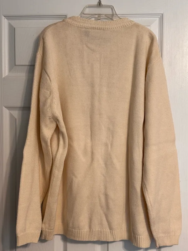 Vintage 80s Classic Elements Cream Gold Button Pockets Grandpacore Cardigan XL - Image 2