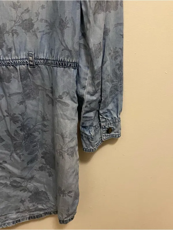 American Eagle Womens Blue Chambray Denim Shirt Dress M Medium 38” Floral READ - Image 11