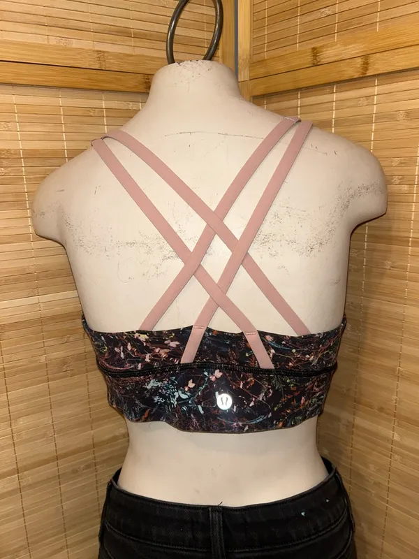 Lululemon Size 8 Energy Bra Long Line Medium Support Foliage Strappy Floral Pink - Image 2