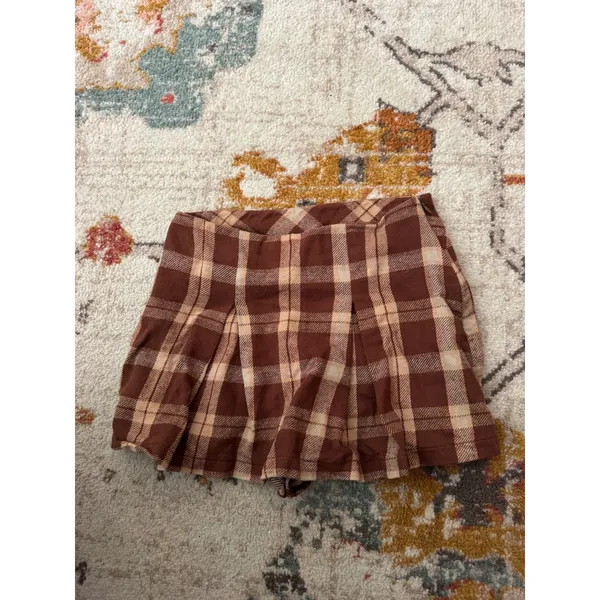 Forever 21 Brown Plaid Pleated Skort Mini Skirt Shorts Preppy Academic Skort - Image 2